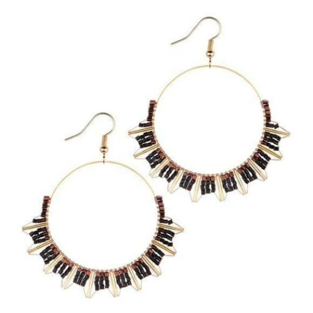 Handmade New Gold-tone beads  hoop earrings